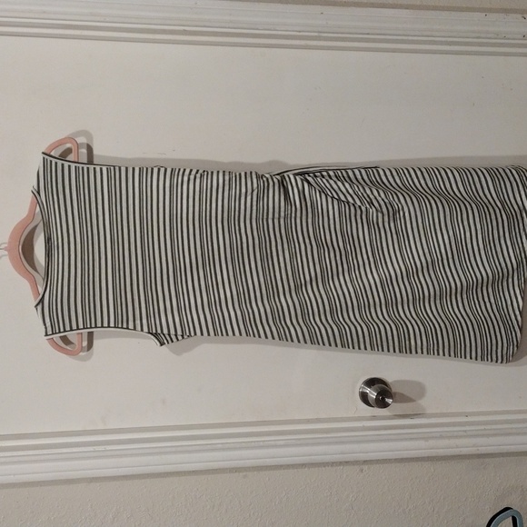 Talbots Olive Stripe Side Tie 100% Cotton Sleeveless Midi Dress Sz L-Beach - Picture 6 of 6